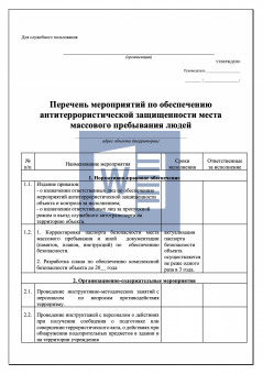 Перечень мероприятий по обеспечению антитеррористической защищенности места массового пребывания людей ММПЛ