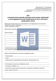 Акт плановой ( внеплановой ) проверки исполнения требований к антитеррористической защищенности места массового пребывания людей