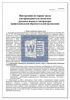 Инструкция по охране труда для преподавателя (педагога) русского языка и литературы в профессиональной образовательной организации ( колледже )