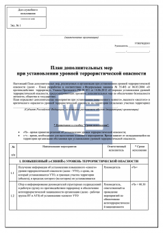 План дополнительных мер при установлении уровней террористической опасности