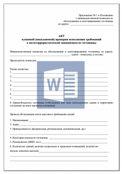 Акт плановой ( внеплановой ) проверки антитеррористической защищенности гостиницы
